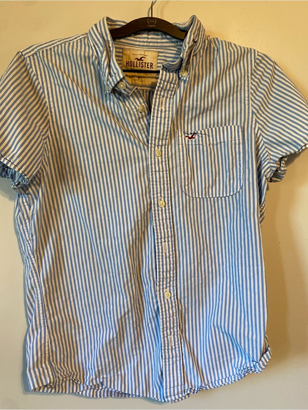 Hollister Light Blue & White Striped Short-Sleeve Button-Down Shirt